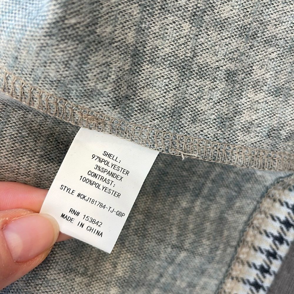 Melloday TRENCH COAT GREY BLUE PLAID SLASH POCKET OPEN FRONT - Picture 7 of 7